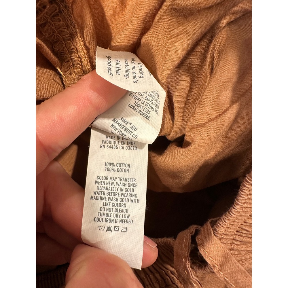Aerie Women Small Brown Cotton Poplin Balloon Parachute Pants Elastic Waist - Picture 5 of 8
